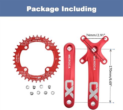 مجموعة ذراع كرنك مربعة الشكل MTB، مجموعة ذراع كرنك للدراجة الجبلية ذات سرعة واحدة، مجموعة ذراع كرنك للدراجة 170 مم 104BCD، سلسلة ومسامير، أحمر in Kuwait