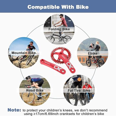 مجموعة ذراع كرنك مربعة الشكل MTB، مجموعة ذراع كرنك للدراجة الجبلية ذات سرعة واحدة، مجموعة ذراع كرنك للدراجة 170 مم 104BCD، سلسلة ومسامير، أحمر in Kuwait