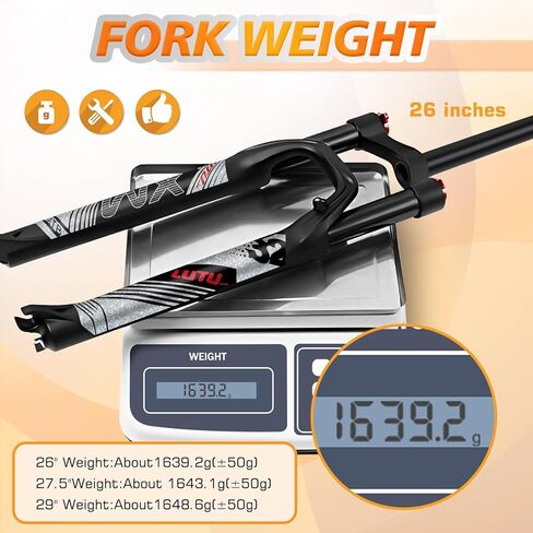 BUCKLOS LUTU 26/27.5/29 شوكة تعليق MTB الهوائية، أنبوب مستقيم قابل للضبط 28.6 مم QR 9 مم سفر 120 مم يدوي/شوكة دراجة جبلية بقفل تاج، دراجة خفيفة الوزن لصدمات الغاز XC in Kuwait