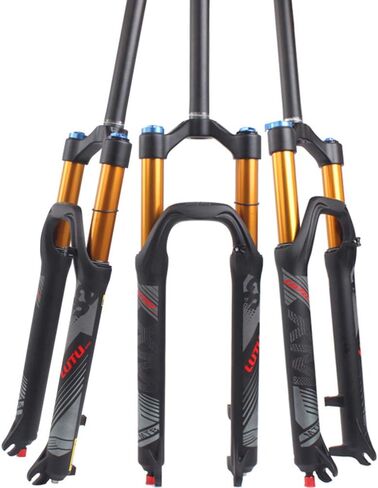 BUCKLOS LUTU 26/27.5/29 شوكة تعليق MTB الهوائية، أنبوب مستقيم قابل للضبط 28.6 مم QR 9 مم سفر 120 مم يدوي/شوكة دراجة جبلية بقفل تاج، دراجة خفيفة الوزن لصدمات الغاز XC in Kuwait