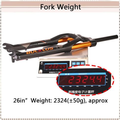BUCKLOS 26 × 4.0 بوصة شوكة تعليق هوائية لإطار الدراجة السميكة 120 مم للسفر، محور تباعد 135 مم 28.6 مم قفل تاج أنبوب مستقيم 9 مم QR شوكات أمامية خفيفة للغاية، تناسب دراجة جبلية على الشاطئ الثلجي (اللون: ذهبي) in Kuwait
