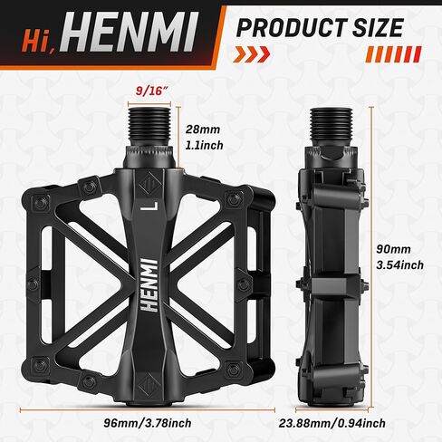 دواسات دراجة HENMI مقاس 9/16 بوصة لدراجات MTB، دواسات دراجات الطريق خفيفة الوزن ومنصة دواسات من سبائك الألومنيوم مع دواسات مدببة مضادة للانزلاق in Kuwait