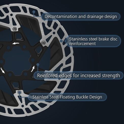 BUCKLOS 160mm Floating Bike Disc Brake Rotor with Heat Dissipation Fins-Bicycle Stainless Steel Aluminum Alloy Road Bike MTB Mountain Bike Disc Brakes Rotors for E-bike BMX(Black) in Kuwait