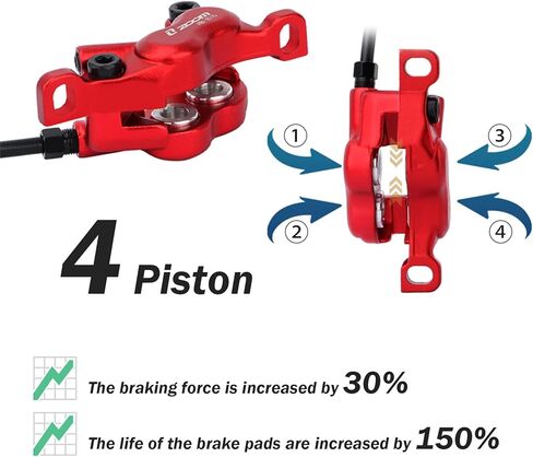 Zoom H876E 2-PIN/3-PIN 4-Pistons E-Bike مجموعة فرامل هيدروليكية كهربائية مع دوارات 180 مم، رافعة فرجار قرص هيدروليكي مسبق النزف للدراجة الإلكترونية (محول تركيب متضمن) in Saudi Arabia