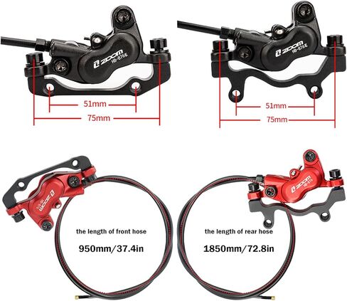 Zoom H876E 2-PIN/3-PIN 4-Pistons E-Bike مجموعة فرامل هيدروليكية كهربائية مع دوارات 180 مم، رافعة فرجار قرص هيدروليكي مسبق النزف للدراجة الإلكترونية (محول تركيب متضمن) in Saudi Arabia