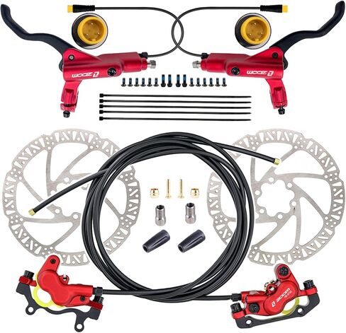 Zoom H876E 2-PIN/3-PIN 4-Pistons E-Bike مجموعة فرامل هيدروليكية كهربائية مع دوارات 180 مم، رافعة فرجار قرص هيدروليكي مسبق النزف للدراجة الإلكترونية (محول تركيب متضمن) in Saudi Arabia