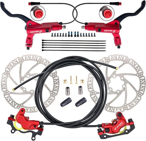 Zoom H876E 2-PIN/3-PIN 4-Pistons E-Bike مجموعة فرامل هيدروليكية كهربائية مع دوارات 180 مم، رافعة فرجار قرص هيدروليكي مسبق النزف للدراجة الإلكترونية (محول تركيب متضمن) in Saudi Arabia