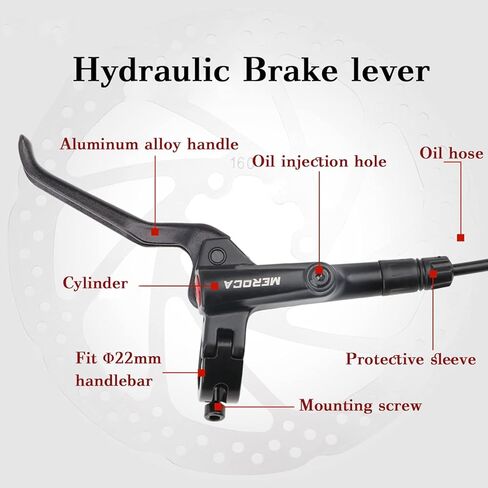 مجموعة فرامل هيدروليكية MTB طقم فرامل قرصية للدراجة مع دوارات 160 مم، أمامي يسار 800 مم خلفي يمين 1400 مم فرامل هيدروليكية من سبائك الألومنيوم مناسبة للدراجات الجبلية، MTB in Kuwait