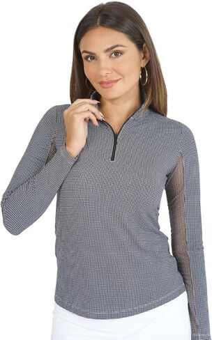 IBKUL Athleisure Wear واقي من الشمس UPF 50 Icefil Cooling Mini Check كم طويل رقبة وهمية - 10754 in Kuwait