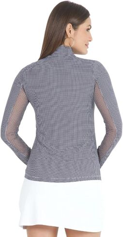 IBKUL Athleisure Wear واقي من الشمس UPF 50 Icefil Cooling Mini Check كم طويل رقبة وهمية - 10754 in Kuwait