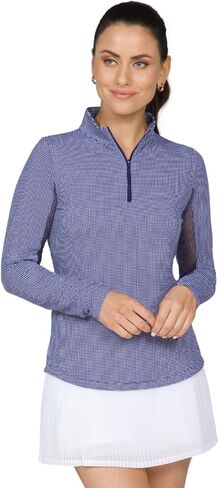 IBKUL Athleisure Wear واقي من الشمس UPF 50 Icefil Cooling Mini Check كم طويل رقبة وهمية - 10754 in Kuwait