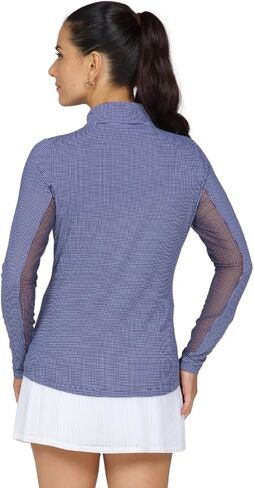 IBKUL Athleisure Wear واقي من الشمس UPF 50 Icefil Cooling Mini Check كم طويل رقبة وهمية - 10754 in Kuwait