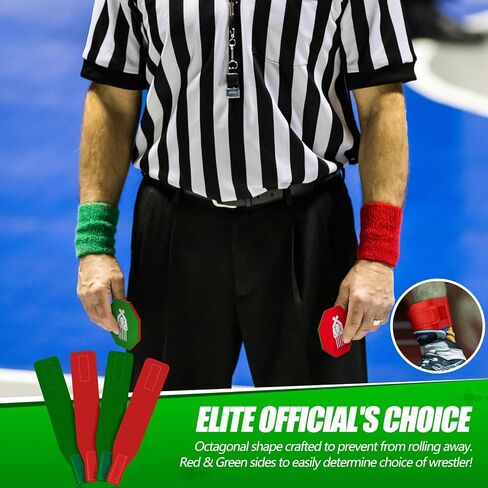 7 Pcs Wrestling Flip Disc Arm Wrestling Wrist Bands Wrestling Ankle Bands Set 1 Pliable Plastic Referee Coin 2 Red Green Referee Wristband 4 Wrestling Tournament Bands for Official Umpire Dual Meet in Saudi Arabia