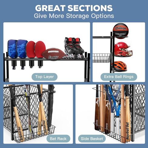 منظم تخزين المعدات الرياضية للمرآب الكبير IPOW | رف تخزين الكرة| منظم كرة المرآب| تخزين المعدات الرياضية| رفوف تخزين المرآب الجديدة مع السلال، والخطافات، ورف الخفافيش، ورف الكرة الدائري الفولاذي in Kuwait