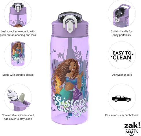 Zak Designs Sage Barbie Water Bottle For School or Travel, 16oz Durable Plastic Water Bottle With Straw, Handle, and Leak-Proof, Pop-Up Spout Cover (Barbie) in Saudi Arabia
