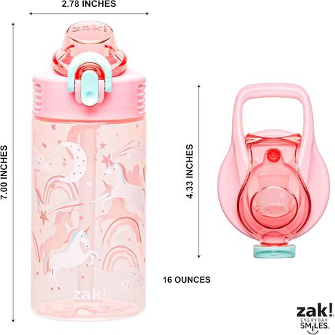 Zak Designs Disney Frozen Sage 16oz Leak-Proof Straw Kids Water Bottle | BPA Free, Durable Plastic, Cupholder Friendly, Dishwasher Safe, Easy to Clean, Lid Lock, Handle, For School, Home, Travel in Saudi Arabia