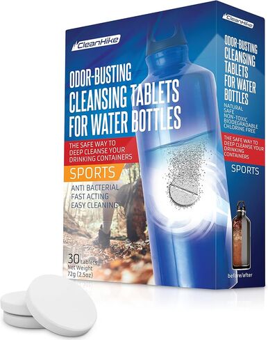 أقراص تنظيف زجاجات المياه - (30 قرصًا) جميع المكونات الطبيعية، رائعة لجميع حاويات الشرب المصنوعة من الفولاذ المقاوم للصدأ والبلاستيك والسيراميك والزجاج، معبأة بشكل فردي (1) in Kuwait