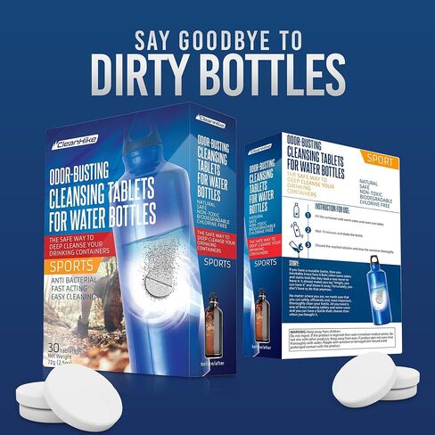 أقراص تنظيف زجاجات المياه - (30 قرصًا) جميع المكونات الطبيعية، رائعة لجميع حاويات الشرب المصنوعة من الفولاذ المقاوم للصدأ والبلاستيك والسيراميك والزجاج، معبأة بشكل فردي (1) in Kuwait