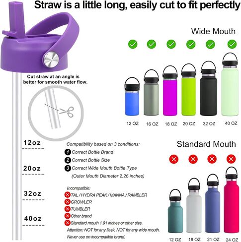 FLORAPELL Straw Lid for Hydro Flask Wide Mouth Water Bottles, Top Lids with Straw Compatible with Hydro Flask 32 40 oz, Replacement Cap Wide Mouth Accessories Flip Lid Flex Handle in Saudi Arabia