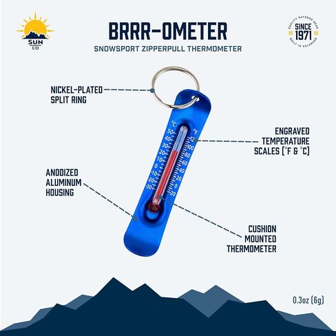 Sun Company Brrr-ometer - مقياس حرارة سحب بسحاب للرياضة الثلجية للسترة أو السترة أو حقيبة الظهر | ميزان حرارة صغير للتزلج والتزحلق على الجليد في الهواء الطلق in Saudi Arabia