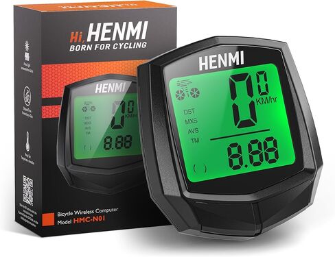 عداد سرعة الدراجة من HENMI، كمبيوتر لاسلكي مقاوم للماء للدراجة، عداد مسافات الدراجة، تخزين تلقائي، شاشة LCD بإضاءة خلفية عالية الدقة، كمبيوتر دراجة متعدد الوظائف وعداد مسافات ركوب الدراجات in Kuwait