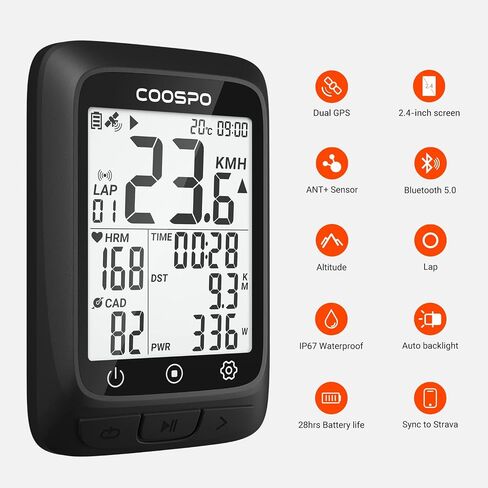 جهاز كمبيوتر COOSPO Bike GPS لاسلكي، ANT+ جهاز كمبيوتر لركوب الدراجات GPS مع بلوتوث، جهاز كمبيوتر ANT+ للدراجات متعدد الوظائف GPS مع شاشة LCD 2.4، عداد سرعة الدراجة مع إضاءة خلفية تلقائية IP67 in Saudi Arabia