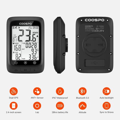 جهاز كمبيوتر COOSPO Bike GPS لاسلكي، ANT+ جهاز كمبيوتر لركوب الدراجات GPS مع بلوتوث، جهاز كمبيوتر ANT+ للدراجات متعدد الوظائف GPS مع شاشة LCD 2.4، عداد سرعة الدراجة مع إضاءة خلفية تلقائية IP67 in Saudi Arabia
