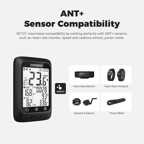 جهاز كمبيوتر COOSPO Bike GPS لاسلكي، ANT+ جهاز كمبيوتر لركوب الدراجات GPS مع بلوتوث، جهاز كمبيوتر ANT+ للدراجات متعدد الوظائف GPS مع شاشة LCD 2.4، عداد سرعة الدراجة مع إضاءة خلفية تلقائية IP67 in Saudi Arabia