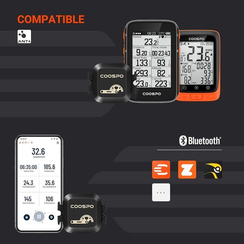 جهاز كمبيوتر COOSPO Bike GPS لاسلكي، ANT+ جهاز كمبيوتر لركوب الدراجات GPS مع بلوتوث، جهاز كمبيوتر ANT+ للدراجات متعدد الوظائف GPS مع شاشة LCD 2.4، عداد سرعة الدراجة مع إضاءة خلفية تلقائية IP67 in Saudi Arabia