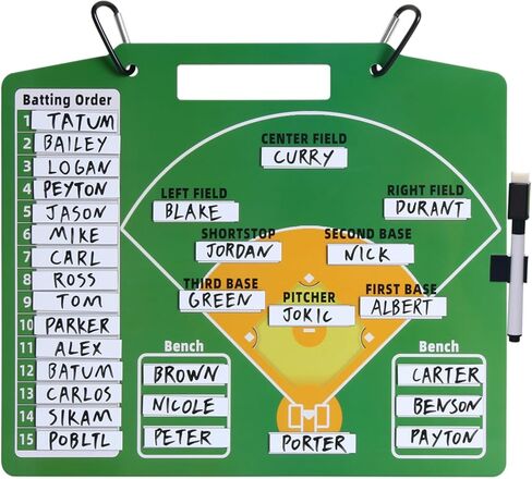 لوحة مغناطيسية، لوحة تدريب بيسبول مزدوجة الجوانب، مزودة بـ 30 قطعة من خطوط الأسماء المغناطيسية لتشكيلة البيسبول، قطعتين من مشابك السياج وقلم قابل للمسح in Kuwait