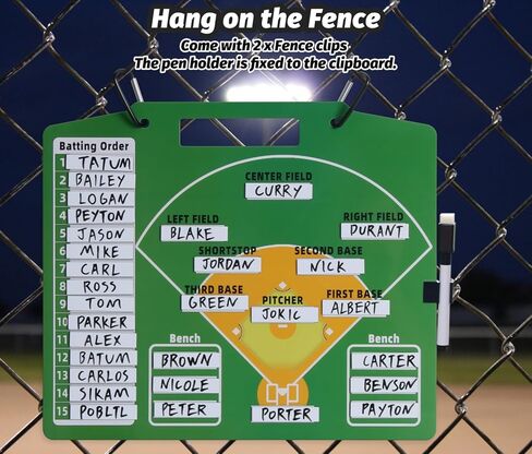 لوحة مغناطيسية، لوحة تدريب بيسبول مزدوجة الجوانب، مزودة بـ 30 قطعة من خطوط الأسماء المغناطيسية لتشكيلة البيسبول، قطعتين من مشابك السياج وقلم قابل للمسح in Kuwait
