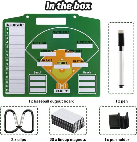 لوحة مغناطيسية، لوحة تدريب بيسبول مزدوجة الجوانب، مزودة بـ 30 قطعة من خطوط الأسماء المغناطيسية لتشكيلة البيسبول، قطعتين من مشابك السياج وقلم قابل للمسح in Kuwait