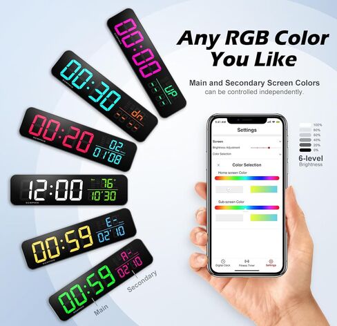 مؤقت الصالة الرياضية مقاس 15.2 بوصة من SERPHIX، التطبيق وجهاز التحكم عن بعد، تخصيص لون LED، موجه العد التنازلي الصوتي، تمرين الفاصل الزمني، Tabata، EMOM، AMRAP، العد التنازلي، ساعة التوقف، ساعة حائط رقمية كبيرة لصالة الألعاب الرياضية المنزلية in Kuwait