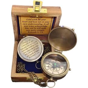 Trust in The Lord -Proverbs 3: 5-6 Quote Engraved Compass, Gift Compass, 2023 Graduation Day Gifts- Baptism Gifts Compass for Women Mens Boy Girls, Inspirational Christian Religious Gifts