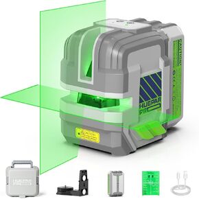 Laser Level Rechargeable, Huepar Pro Self Leveling Green Cross Line Laser Level Tool with Pulse Mode for Outdoor, Switchable Lines, 360° Magnetic Bracket, for DIY, Construction, Floor Tiles&Decoration