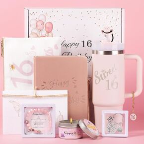 16th Birthday Gifts for Girls, Sweet 16 Birthday Gift Ideas, 9PCS Unique 16th Birthday Gifts for Her, Daughter, Niece, Granddaughter, 16th Birthday Decorations with car Thermos and Bracelet in Saudi Arabia