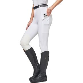 Willit Women's Riding Tights Knee-Patch Breeches Equestrian Horse Riding Pants Schooling Tights Zipper Pockets