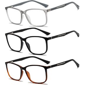 3 Pack Blue Light Blocking Reading Glasses for Men Sport Square Reader TR90 Anti Glare Computer Glasses