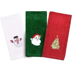 Christmas Hand Towels, 3 Packs Decorative Dish Towels Set, 100% Cotton Wash Basin Towels for Drying, Cleaning, Cooking & Baking, Embroidered Christmas Holiday Design Towels Gift Set