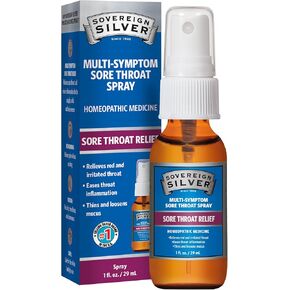 Sovereign Silver Multi-Symptom Sore Throat Relief Homeopathic Spray - Relieves Red, Irritated, Minor Inflamed Throat – Non-Numbing & Flavorless - 1 fl oz