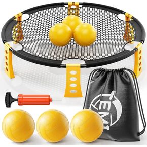 TEMI Outdoor Game Set - Includes 6 Balls, Net and Carrying Bag, Beach Ball Game for Adults, Kids, and Family, Played Outdoors, Indoors, Lawn, Beach, Backyard, Yard and Park