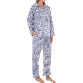 Lanz of Salzburg Women's 5716839 Long Sleeve Flannel Pajama Set, Blue Nordic Tyrolean,Red Plaid, S,M,L,XL