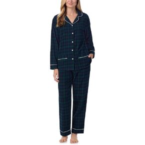 Lanz of Salzburg Women's 5716839 Long Sleeve Flannel Pajama Set, Blue Nordic Tyrolean,Red Plaid, S,M,L,XL