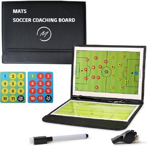 MATS Soccer Coaching Board. Soccer Coaches Clipboard Tactical Magnetic Board with Dry Erase, Marker Pen, Magnetic Closing and Coaching Whistle. Football Coaching Board