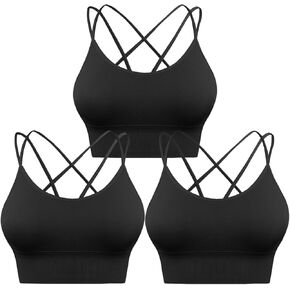 Sykooria 3 Pack Strappy Sports Bra for Women Sexy Crisscross for Yoga Running Athletic Gym Workout Fitness Tank Tops