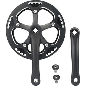 E-Bike/Bicycle Crankset 1 PCS Steel 46/48T Charing, Alumininum Alloy Single Cover and 170mm Arm Crank Set, Compatible with Single Speed Bicycle and 6/7/8/9 Speeds Bicycles, Black