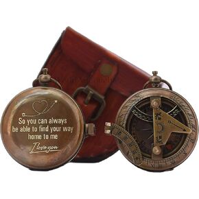 Engraved Brass Sundial Compass So You Can with Leather Case Fathers Day/Mothers Day/Anniversary & Best Man Personalized Gift