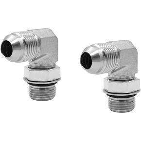 (2-PACK) 6801-04-06-NWO Hydraulic Hose Adapter Fitting 1/4" Male JIC 37° Flare(7/16"-20UNF)×3/8"Male Adjustable Nut O-Ring Boss(9/16-18UNF) 90°Elbow SAE Pipe Joints Connector Carbon Steel