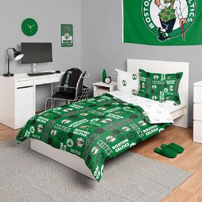 FOCO Boston Celtics NBA Team Color Bed in a Bag Comforter Bedding 5 Piece Set - Twin