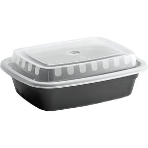 OCS Parts 150-Pack Heavy Duty Microwavable Food Prep Containers | 24-Ounce Disposable Reusable Black Plastic Food Storage Container with Lid for Leftovers, Lunch, and Takeout